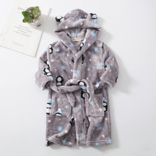 Personalised Bathrobes Toddler Kids Baby Boys Girls Robe Set Cartoon Bathrobes Hooded Warm Flannel Night-Robe Sleepwear Cute Pajamas Suit Dressing Gown Kids - Image 4