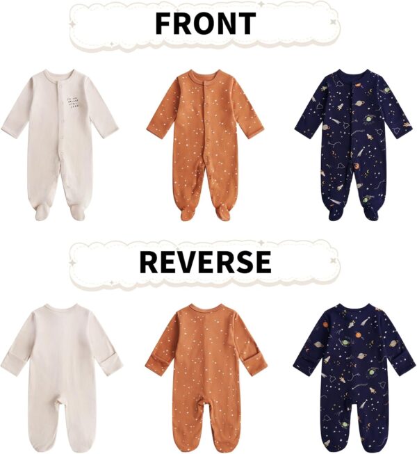 JiAmy Unisex Baby Boy Girl Footies Rompers Cotton Long Sleeve 3 Pack Infant Jumpsuits 0-12 Months Babies' Outfits - Image 5