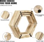 Hexagonal Floating Shelves Wall Mounted Set of 6 Wooden Hexagon Shelves Farmhouse Storage Honeycomb Wall Shelves Hexagon Hanging Shelves Rustic Geometric Wall Shelf for Nursery Bedroom Living Room - Image 6