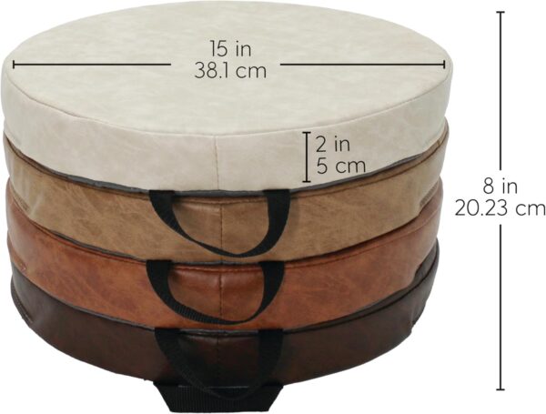 Factory Direct Partners Rustic Kid 15 inch Round Floor Cushions with Handles, Distressed Faux Leather, Flexible Seating for Home, Playroom, Montessori, Daycare, Classroom (4-Piece), 12223-DA - Image 2