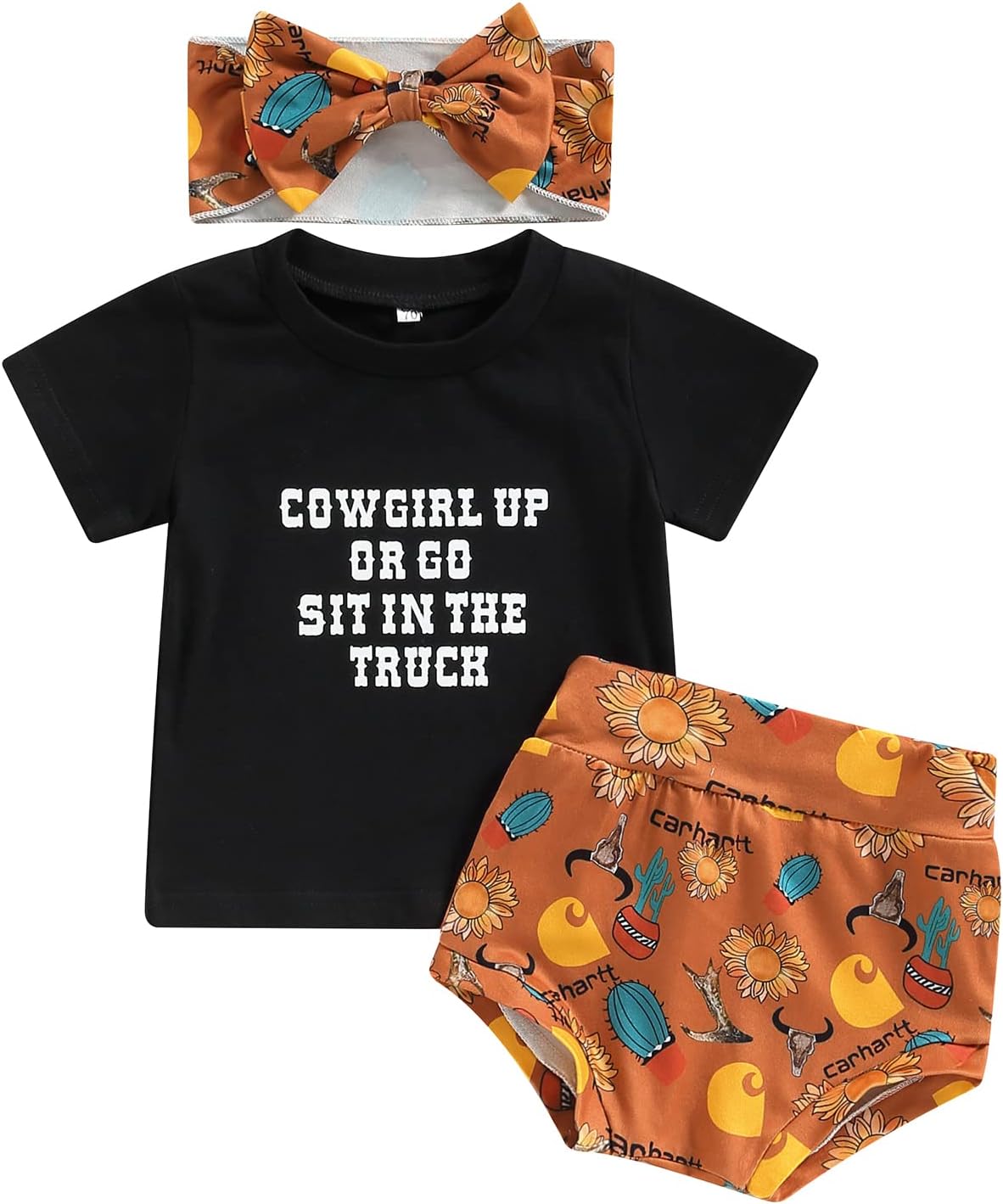 71KYkXlmMaL._AC_SL1500_.jpg Western Baby Girl Clothes Boho Cow Print Short Sleeve Tassel T Shirt Top + Bloomer Shorts Set Infant Summer Outfits - Image 1