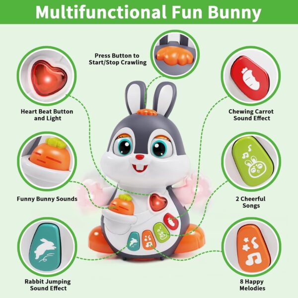 Wanonoo Easter Bunny Toys for 6 to 12 Months Baby Musical Crawling Toy for 1 Year Old Gilrs Boys, Light Up Walking Interactive Toys, Easter Gifts for Babies Toddlers Kid 1 2 3 Year Old Easter Present - Image 6