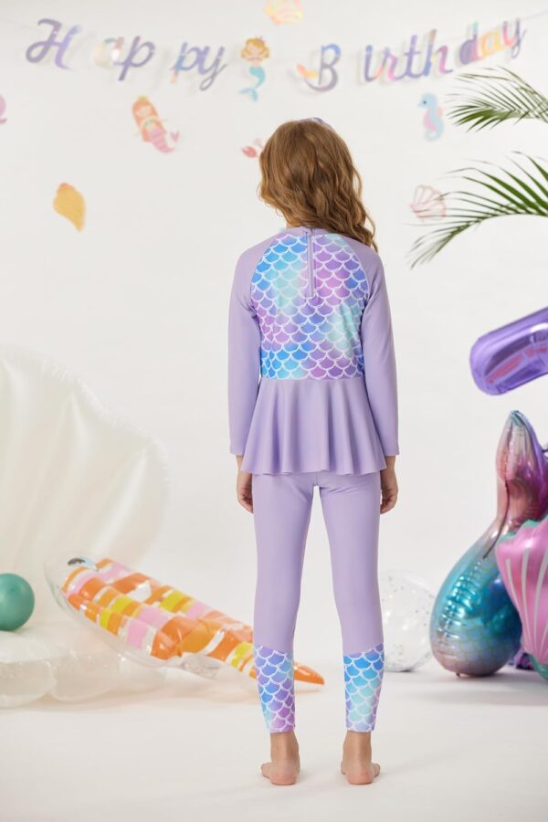 GRACE KARIN Girls 4pcs Set Swimsuit Long Sleeve Tops+Pants+Briefs+Hair-Band Swimwear - Image 5