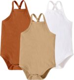 Happy Cherry - 3 Pieces Baby Girl Sleeveless Bodysuit Newborn Infant Summer Vests Casual Outfit Soft Plain Tank Top Strap Shoulder for 6-24 Months