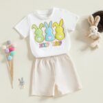 PanLidapan Baby Boys Easter Outfits Summer Clothes Short Sleeve Bunny Print T-Shirt Shorts Toddler 2 Piece Clothes Set Shorts Set Tracksuit - Image 2