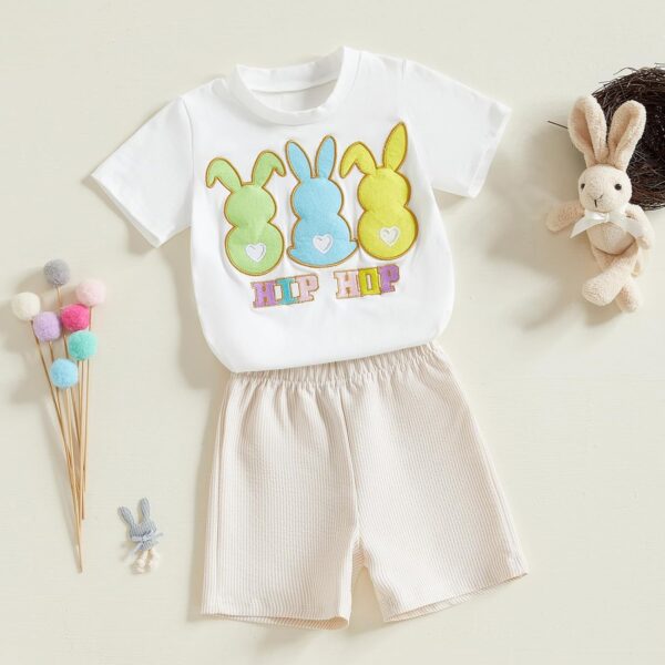PanLidapan Baby Boys Easter Outfits Summer Clothes Short Sleeve Bunny Print T-Shirt Shorts Toddler 2 Piece Clothes Set Shorts Set Tracksuit - Image 2