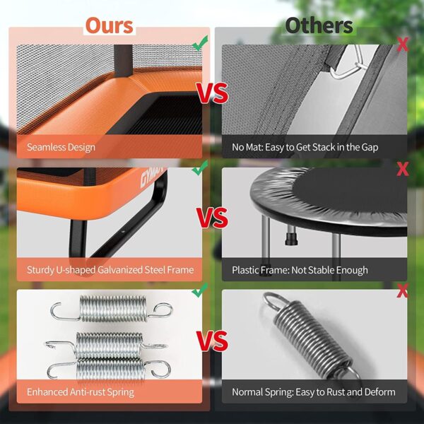 INFANS 6FT Kids Trampoline with Swing, ASTM Approved Rectangle Recreational Trampoline with Enclosure Safety Net, Indoor/Outdoor Baby Toddler Play Combo Bounce, Birthday for Boy & Girl - Image 8