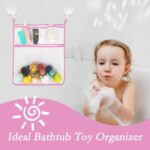 Unaone 2-Pack Bath Toy Storage Set - Hanging Mesh Bathtub Toy Organizer with Letters & Numbers, Pink Bathroom Decor for Kids, Space-Saving Bath Net for Baby, Toddler,& Kids - Image 2