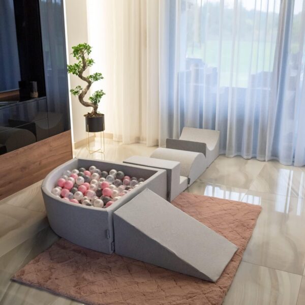 KiddyMoon Soft Ball Pit Round 120X30cm/200 Balls ∅ 7Cm / 2.75In For Kids, Foam Ball Pool Baby Playballs Children, Made In The EU, Pink:White-Grey-Powder Pink - Image 3