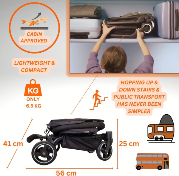 Convertible 3 in 1 Baby Travel Stroller | Travel Pushchair Rider, Lightweight, Foldable & Compact Stroller for Travel, 6 Months+, by Oberlux (Black) - Image 3