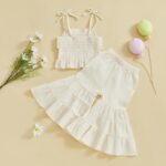 Toddler Girl Summer Clothes Smocked Ruffle Camisole Tank Shirts Wide-Leg Flared Pants Set 2Pcs Bell Bottoms Outfit - Image 3