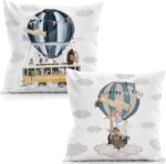 LUVADIAN hot air Balloon Decor Pillow Covers 18x18 Set of 2 - Woodland Nursery Decor, Kids Room Decor for Girls Boys, Kids Playroom Decor, hot air Balloon Pillow Covers, Kids Decorative Pillow