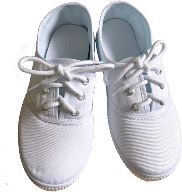 Kids Lace up Sneakers Athletic Running Tennis Sport Shoes Light Weight Slip on White - Image 4