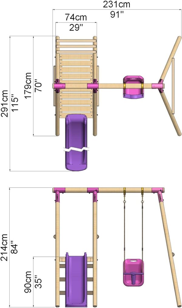 Rebo® Cassini Wooden Swing Set with Platform and Slide - Cassini Pink | OutdoorToys | Baby Swing Seat, Sturdy Wooden Construction, Pressure Treated Timber - Image 4