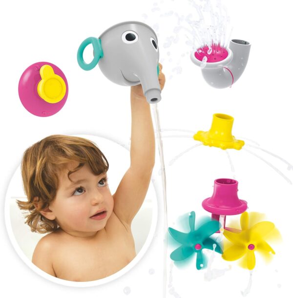 Yookidoo FunEleFun Fill ‘N’ Sprinkle Bath Toy. An Elephant Trunk Funnel Toddlers Play with 3 Interchangeable Trunk Accessories That Spins, Twist and Sprinkle, Promotes Kids STEM-Based Learning (Grey) - Image 4