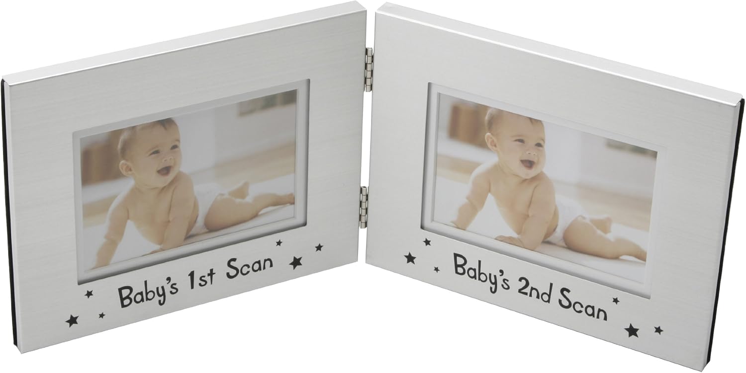 71MRrSb0TnL._AC_SL1500_.jpg Aluminium Double Photo Frame 4"x2.5" Baby's 1st & 2nd Scan Sonogram Picture Baby CG737 - Image 1