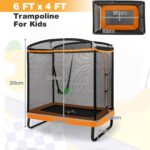 INFANS 6FT Kids Trampoline with Swing, ASTM Approved Rectangle Recreational Trampoline with Enclosure Safety Net, Indoor/Outdoor Baby Toddler Play Combo Bounce, Birthday for Boy & Girl - Image 9
