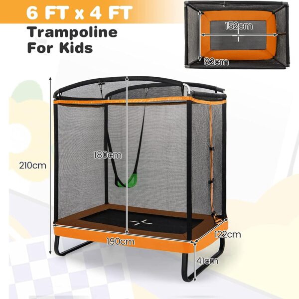 INFANS 6FT Kids Trampoline with Swing, ASTM Approved Rectangle Recreational Trampoline with Enclosure Safety Net, Indoor/Outdoor Baby Toddler Play Combo Bounce, Birthday for Boy & Girl - Image 9