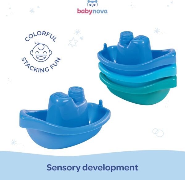 babynova Bath boats - Educational Baby & Toddler Toys - 3+ Months - 3 pcs Set - Motor skills development - Suitable for bathtub and sandbox - BPA Free - Blue, Turquoise, Green - Image 3