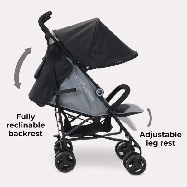 My Babiie MB02 Stroller - from Birth to 4 Years (22kg), Lightweight & Compact Umbrella Fold, Travel Buggy for Toddlers - Black & Grey - Image 3