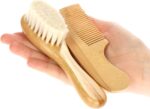 com-four® Baby brush and baby comb from 0 months for newborns and toddlers - Baby hair brush made of bamboo with soft sheep's wool (Comb + hairbrush - sheep) - Image 7