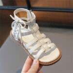 Girls' High Top Sandals Summer 𝐆ladiator Girls' Sandals Open Toe 𝐂𝗿oss Lace Shoes Zipper Casual Flat Sandals With Strap Sandals Retro Sandals Casual Sandals - Image 5