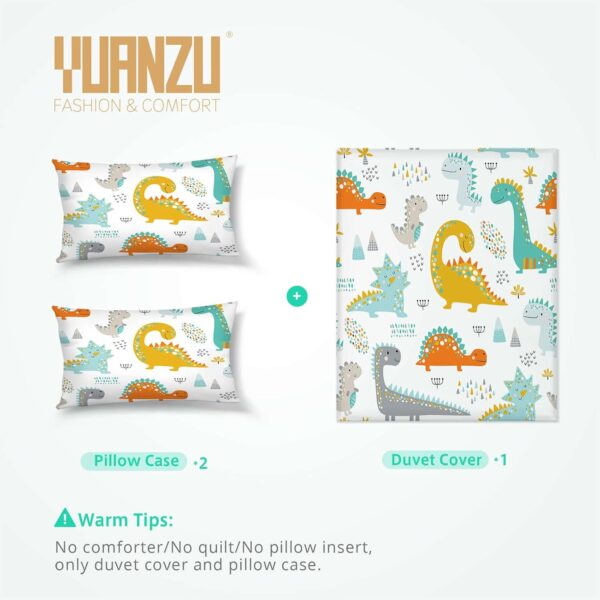 YUANZU Baby Bedding Set Double for Kids Boys Girls Nursery Duvet Cover Set 3 Pieces Colorful Cute Dino Animals Printed Soft Microfiber Quilt Cover with Zipper Closure (200 x 200 cm & 2Pillowcase) - Image 4