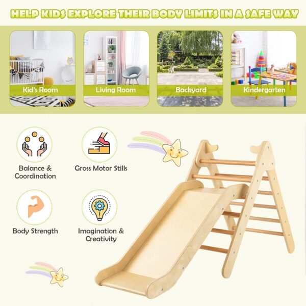 GYMAX 2 in 1 Kids Climbing Set, Wooden Toddler Climber with Slide, Outdoor Indoor Montessori Climbing Toys for 3 Years Old + Boys Girls (Natural) - Image 5