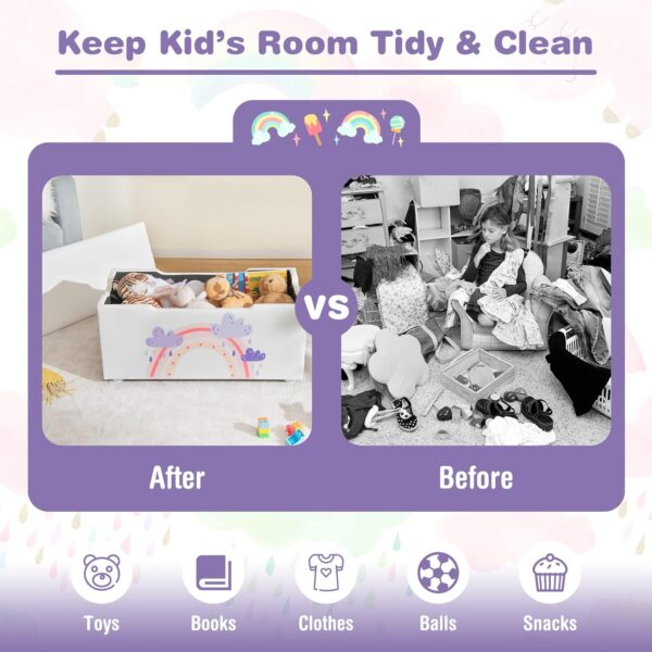 GYMAX Kids Toy Box, Children Storage Chest with Detachable Lid, Upholstered Toddler Storage Bench for Boys Girls (White) - Image 2