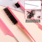 3 Pcs Slick Back Hair Brush Set with Edge Brush, Rat Tail Comb, Bristle Brush, Teasing Brush Set for Smoothing Baby Hair & Flyaways (pink) - Image 6