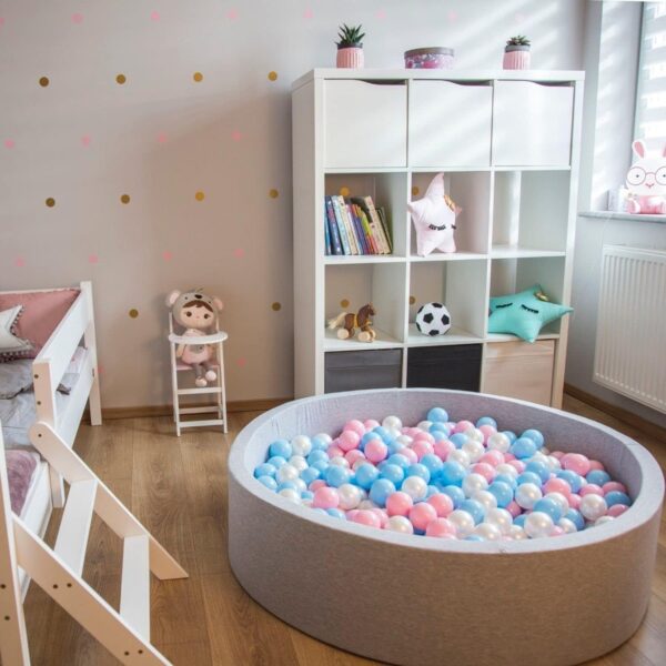 KiddyMoon Soft Ball Pit Round 120X30cm/200 Balls ∅ 7Cm / 2.75In For Kids, Foam Ball Pool Baby Playballs Children, Made In The EU, Pink:White-Grey-Powder Pink - Image 6