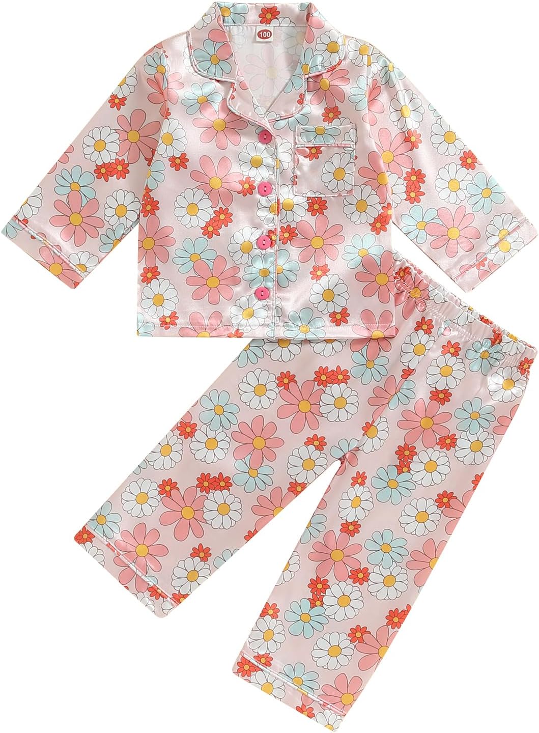 71NetFakaEL._AC_SL1500_.jpg WERNZATT Kids Baby Boy Girl Satin Pajamas Set PJS Long Sleeve Button Down Sleepwear 2 Piece Lounge Tops Pants Nightwear Homewear - Image 1