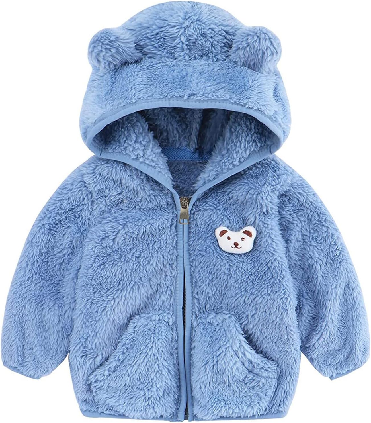 71NyGWDXgJL._AC_SL1500_.jpg Newborn Infant Baby Girls Boys Jacket Bear Ears Hooded Outerwear Zipper Warm Fleece Winter Coat Fleece Kids Jacket - Image 1