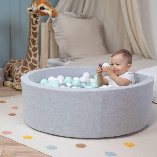 Selonis Soft Ball Pit Pool 90X30cm/200 Balls Round For Baby Toddler Foam, Light Grey:Powder Pink/Pearl/Transparent - Image 3