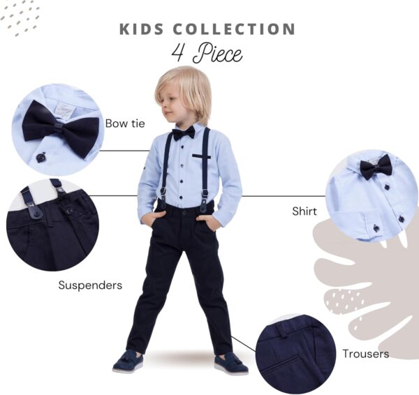 rise&Raba Shirt and Pants Set for Boys | 4-Piece Set Long-Sleeve Shirt, Pants, Suspenders, and Bow Tie | Clothing Sets for Babies and Boys - Image 3