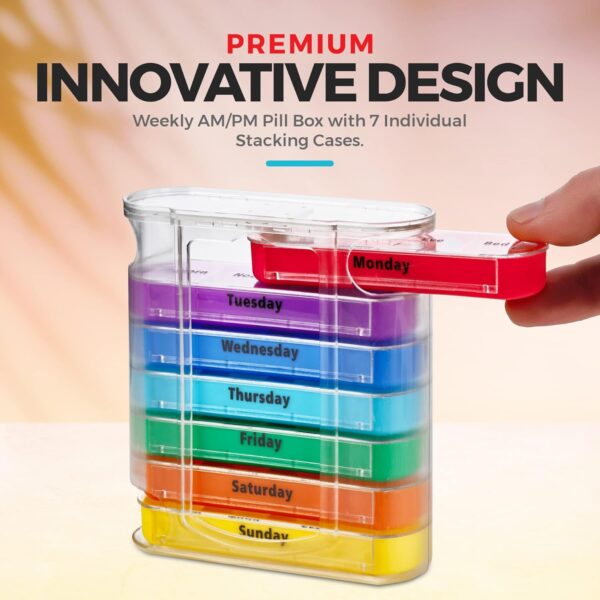 MEDca Weekly Pill Organizer, Four Times-a-Day, 1 Dispenser with Stackable AM/PM Compartments - Image 7