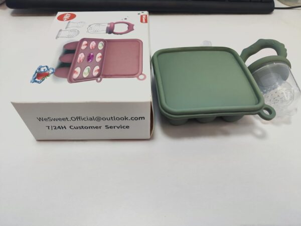 WeSweet Fruit Feeder for Baby - Silicone Baby Fruit Food Feeder- Breastmilk Popsicle Freezer Molds for Baby Teething & Infant Self Feeding Ideal Mum to Be Gifts (Cat Green) - Image 2