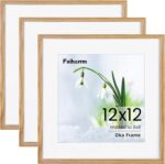 Picture Frame 12×12, Oak Wood 12×12 inch Square Photo Frame, 3 Pack 12×12 Frame with Mount for 8x8 Photo Frames, Vertical & Horizontal Wall Hanging Picture Frame for Home Poster Prints Decor