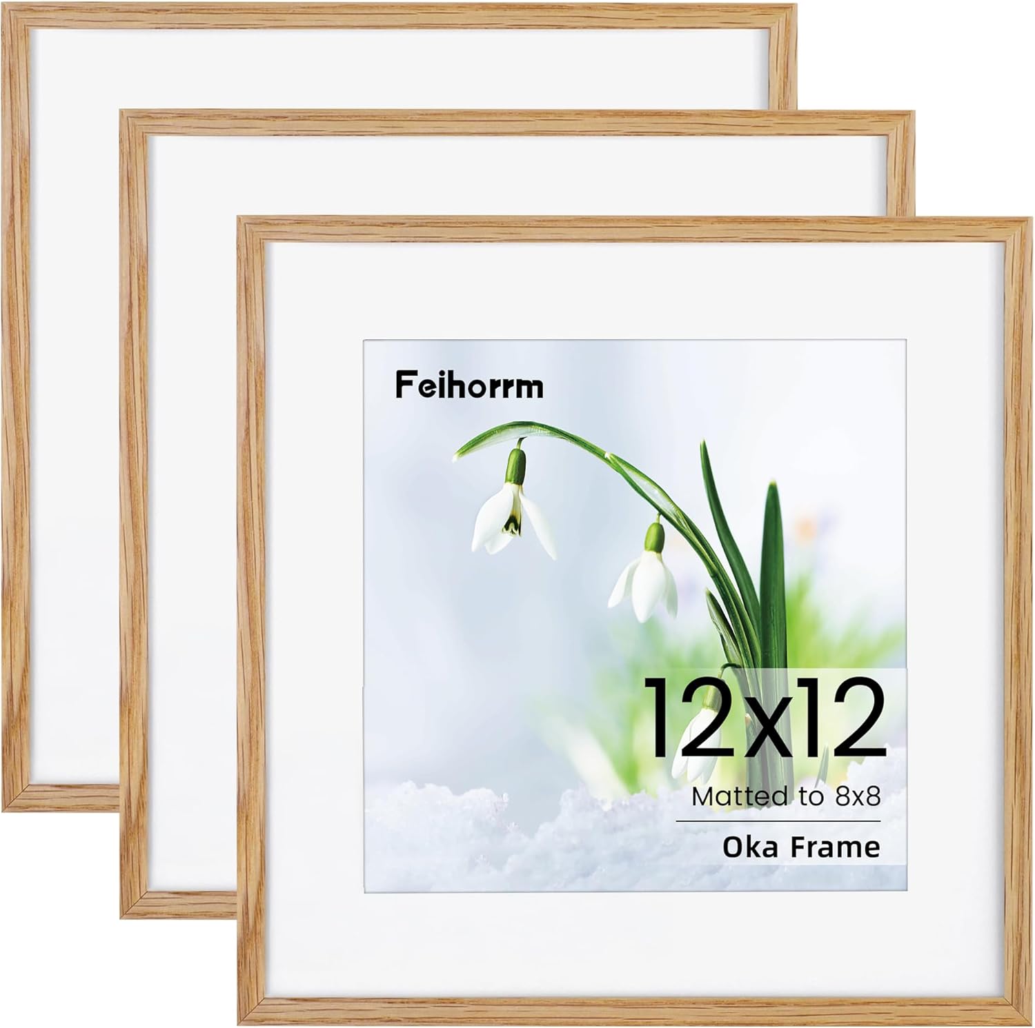 71OPHsqRV8L._AC_SL1500_.jpg Picture Frame 12×12, Oak Wood 12×12 inch Square Photo Frame, 3 Pack 12×12 Frame with Mount for 8x8 Photo Frames, Vertical & Horizontal Wall Hanging Picture Frame for Home Poster Prints Decor - Image 1
