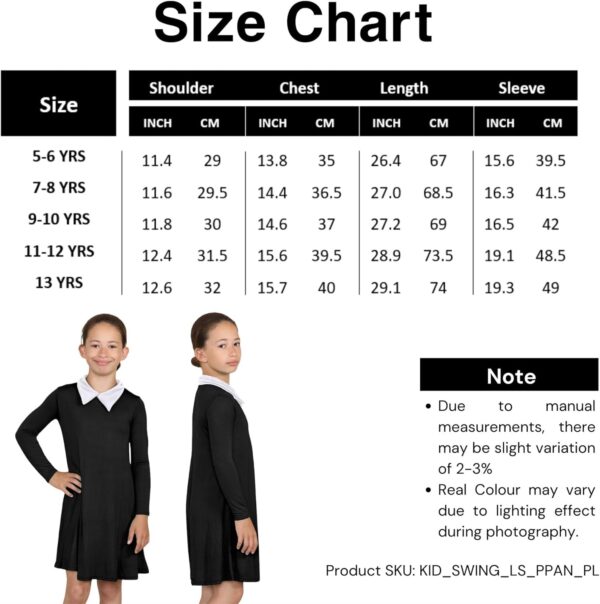 janisramone® Girls Peter Pan Collar Dress, Long Sleeve Dress for Kids, Peter Pan Swing Dress for Girls, Kids Plain Swing Dress, Girls Party Dress for Halloween, Girls Dresses Age 5-13 Years - Image 5