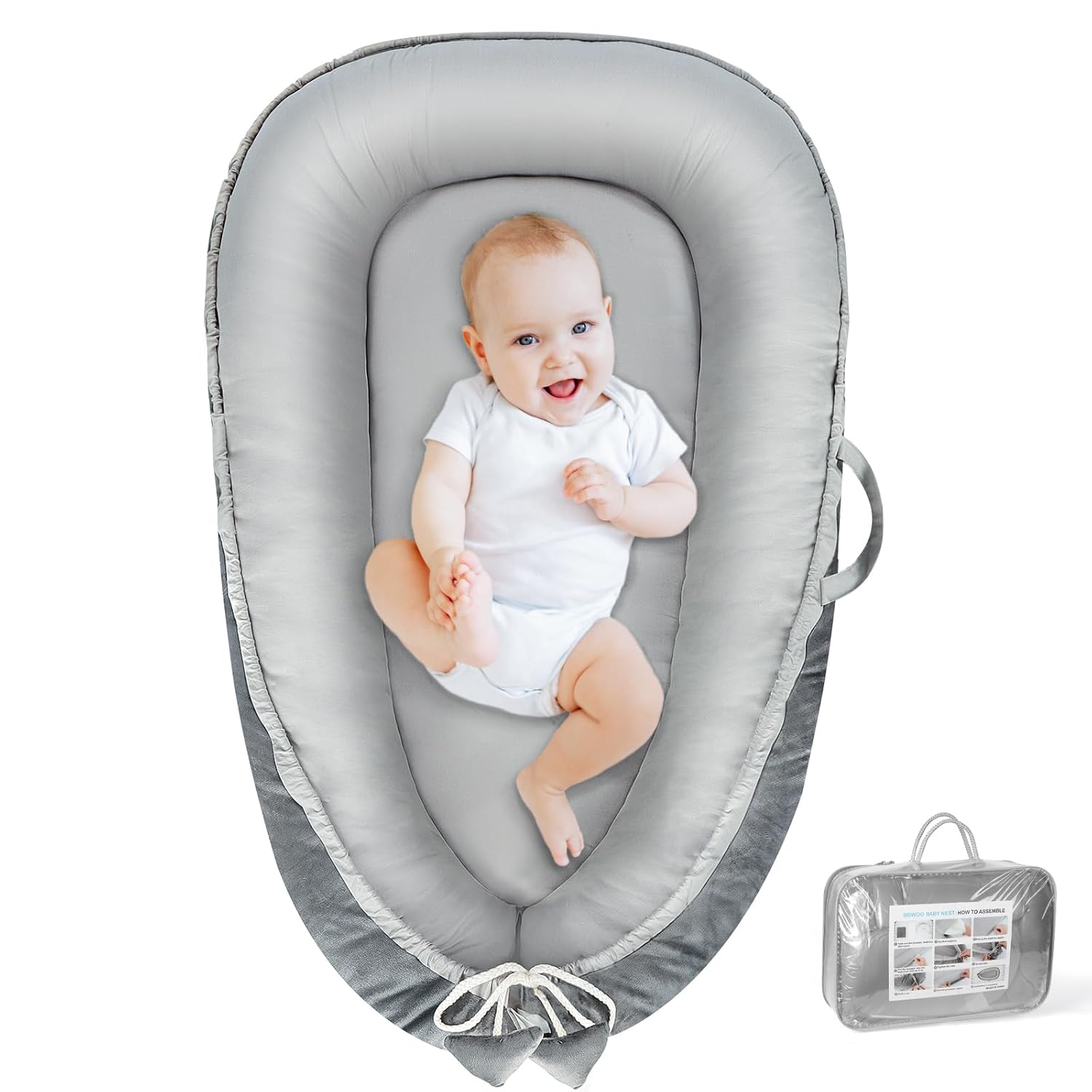 71ORgMCreUL._SL1500_.jpg Baby Lounger - Baby Lounger for Newborn 0-24 Months, Breathable & Soft Cotton and Velvet Cover Baby Nest, Portable Cozy Infant Lounger for Home and Travel, Ideal Baby Essentials & Shower Gifts - Image 1