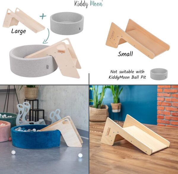 KiddyMoon Wooden Slide For Baby Multifunction Montessori Toddlers Indoor Freestanding Slide 2In1 Chair For Children Slide For Ball Pit Sturdy Climbing Toy, Large, Natural - Image 9