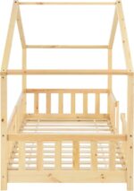 [en.casa] Children's bed Treviolo house bed 90 x 200 cm wooden bed for children with fall-out protection bed frame with slatted frame pine wood wood colours - Image 6