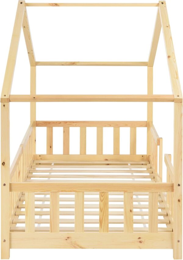 [en.casa] Children's bed Treviolo house bed 90 x 200 cm wooden bed for children with fall-out protection bed frame with slatted frame pine wood wood colours - Image 6