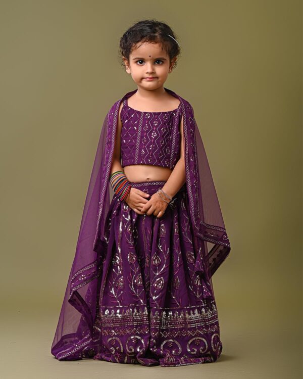 Futra Gabha Magenta thread embroidered sleeveless choli with lehenga & net dupatta - Image 6