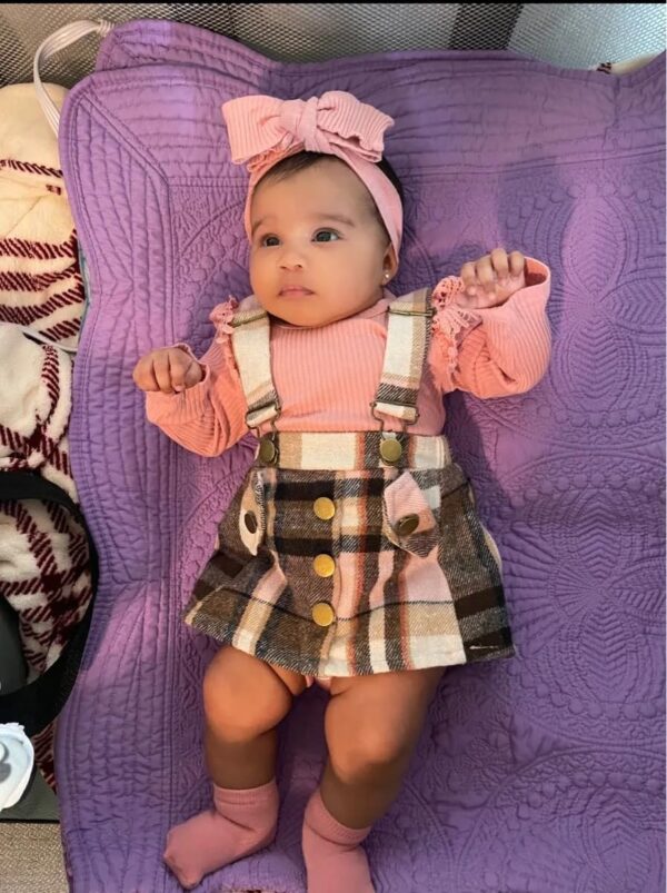 Derouetkia Infant Baby Girl Clothes Long Sleeve Romper + Suspender Skirt Baby Girl Dress Outfits Set - Image 3