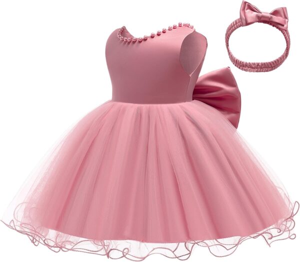 LZH Baby Girls Ruffle Lace Backless with Headwear,Bowknot Flower Dresses Pageant Party Wedding - Image 4