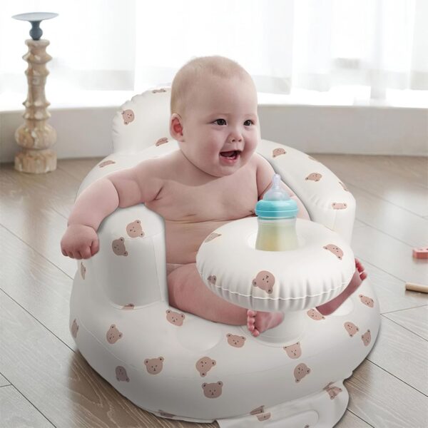 Inflatable Baby Chair with Tray for Babies 3 Months & Up, Blow Up Baby Seat with Built in Air Pump, Sit Me Up Floor Baby Seats for Infants for Sitting Up - Bear Head with Tray - Image 2