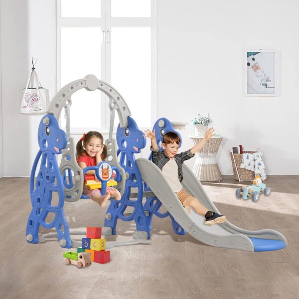 HENGMEI Kids Slide, Toddler Climber and Swing Set 4 in 1, Toddler Slide with Basketball Hoop Garden Slide Toy Outdoor and Indoor for Children Age 1-3, Blue 175x140x120cm, Type B - Image 8
