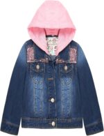 KIDSCOOL SPACE Little Girl Jean Jacket,Flower Embroidered Denim Outfits